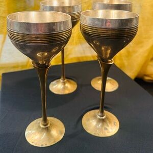 Vintage Elegant brass Gold-Toned Goblet Set tulip stem
